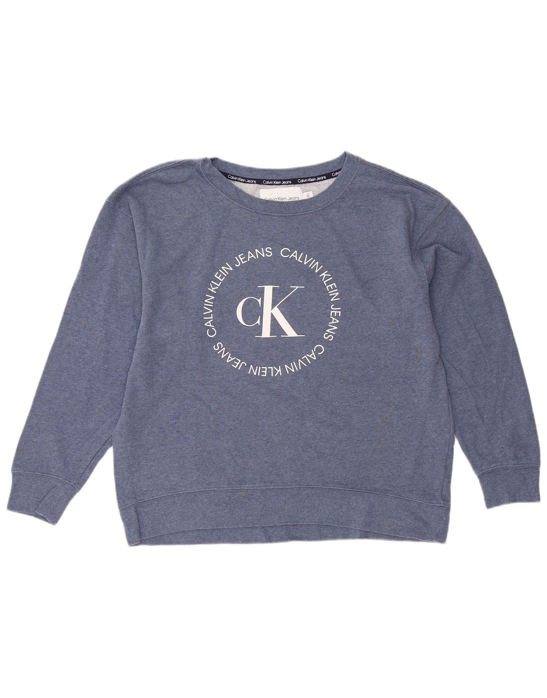 CALVIN KLEIN JEANS Sweat-shirt graphique pour femme UK 16 Large Bleu