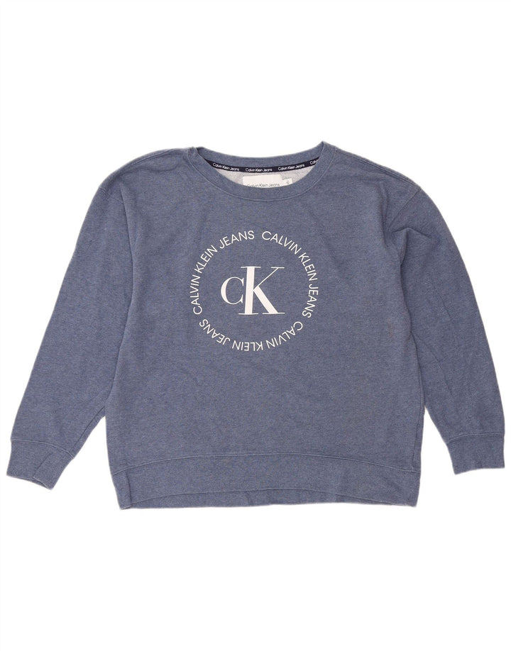 CALVIN KLEIN JEANS Sweat-shirt graphique pour femme UK 16 Large Bleu