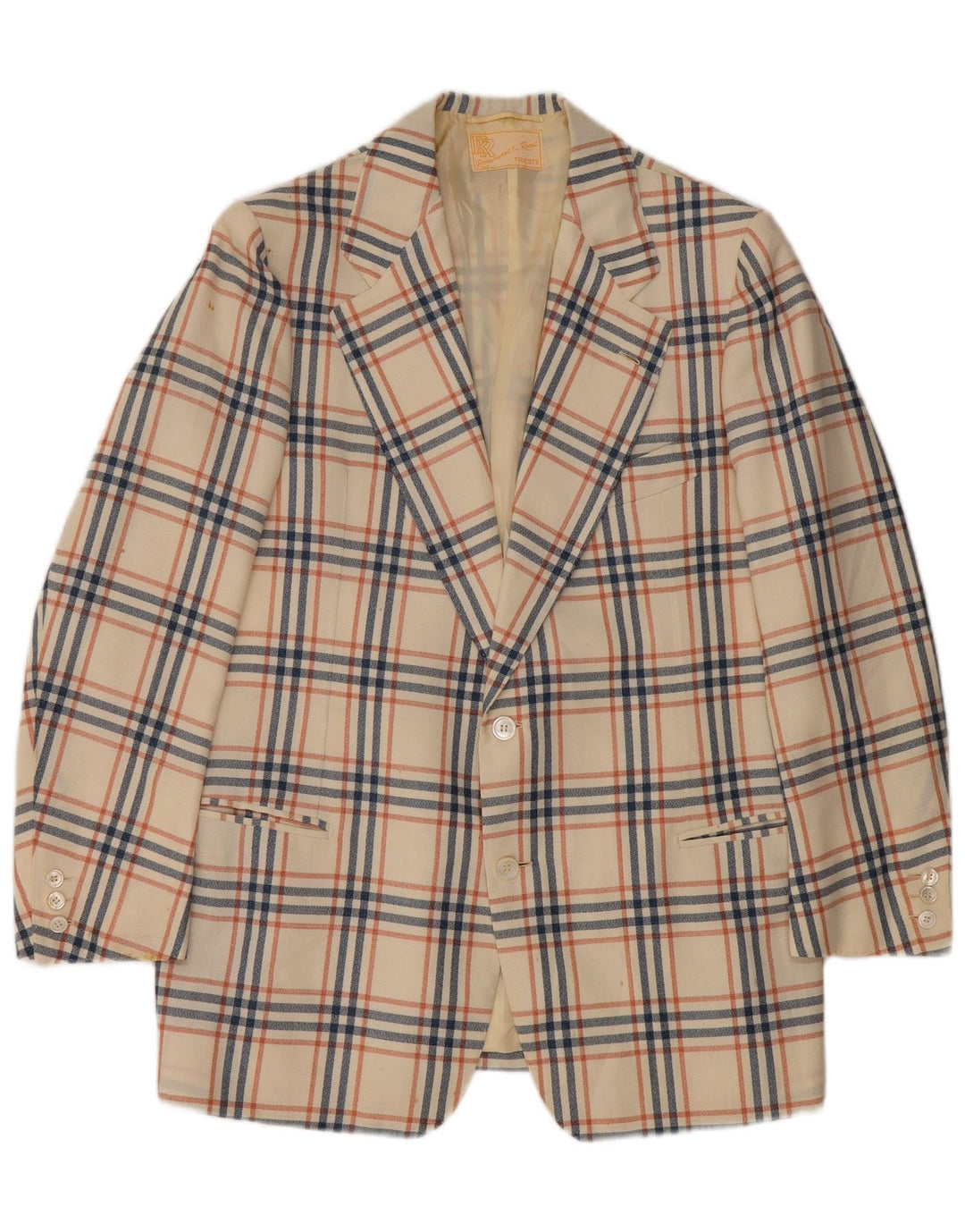 vintage Homme 2 Bouton Blazer Veste UK 38 Moyen Off White Check