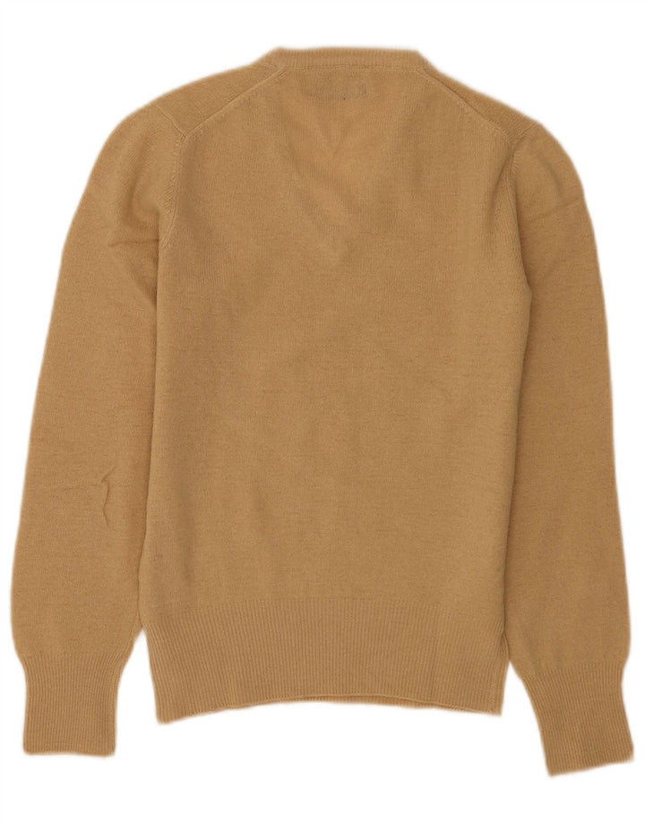 Benetton Pull col V pour femme UK 10 Petite laine beige
