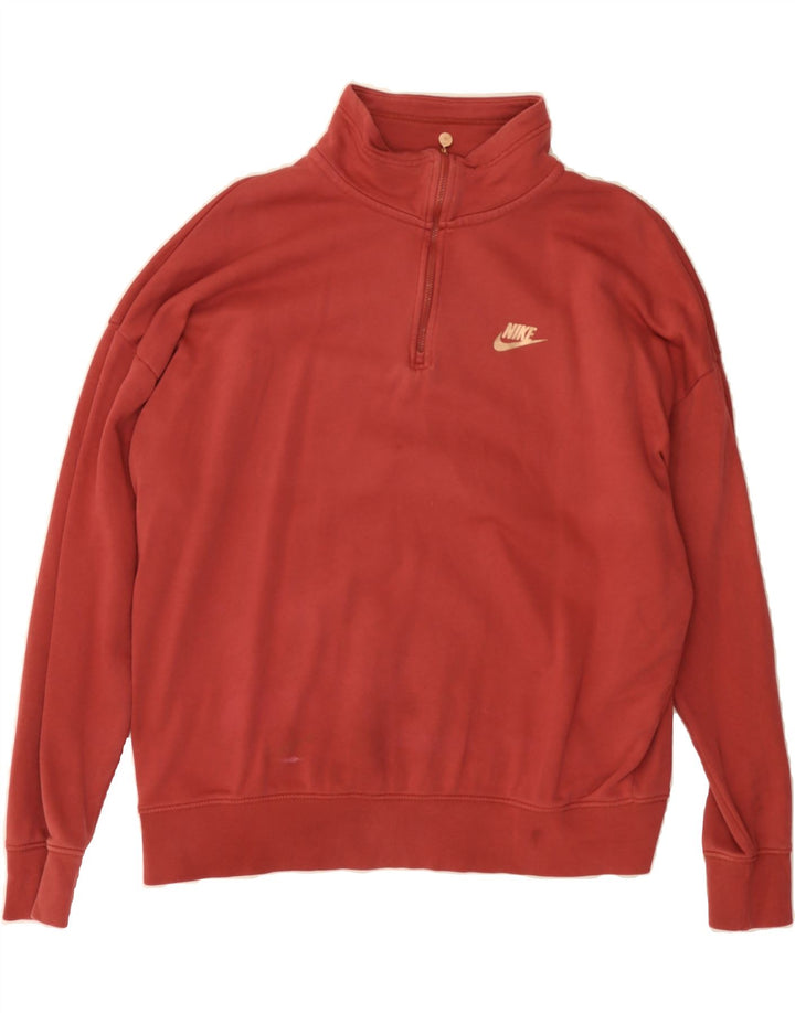 NIKE Mens Oversized Zip Neck Sweatshirt Jumper UK 14 Medium Burgundy Vintage Nike and Second-Hand Nike from Messina Hembry 