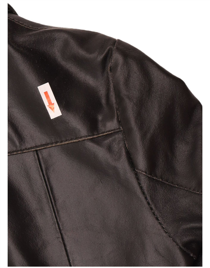 BAYSIDE Manteau en cuir femme UK 10 Petit cuir noir
