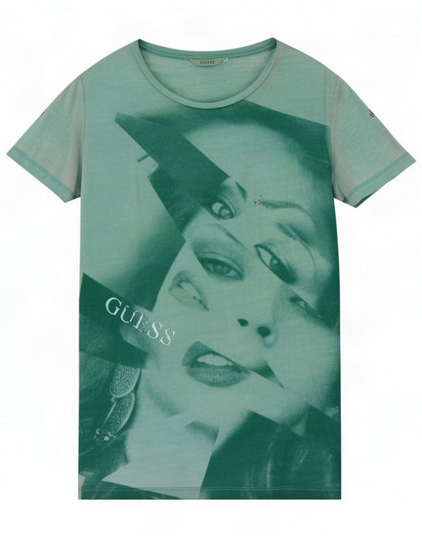 Guess T-shirt graphique pour femme UK 6 XS Vert Polyester