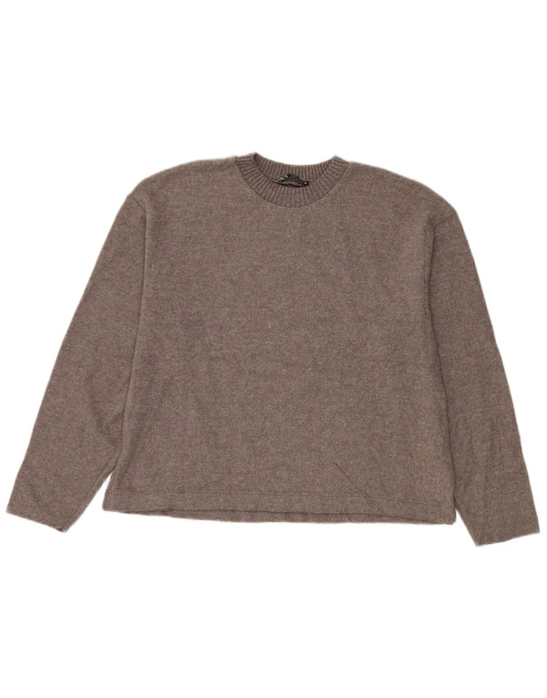 Zara Pull surdimensionné à col rond pour femme UK 10 Petit Gris Polyester