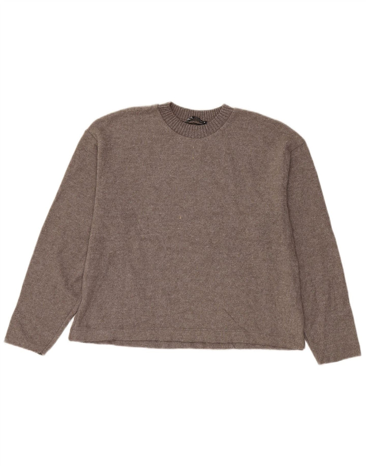 Zara Pull surdimensionné à col rond pour femme UK 10 Petit Gris Polyester