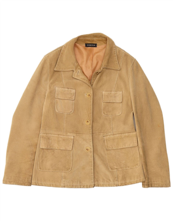 veste en daim femme vintage UK 8 Petit Beige