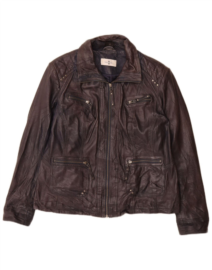 Mainpol Veste en cuir pour femme UK 16 Grand cuir bleu marine