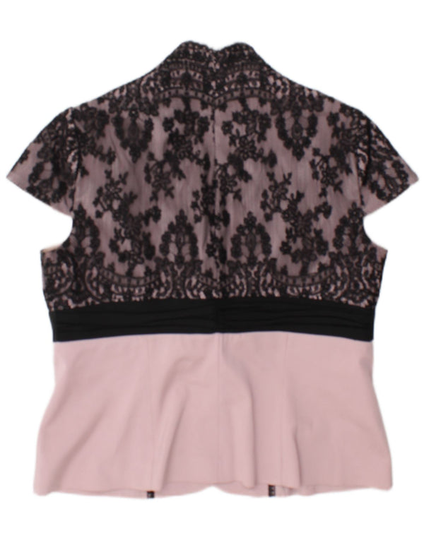 vintage Femme Blouse Top UK 14 Moyen Rose Floral
