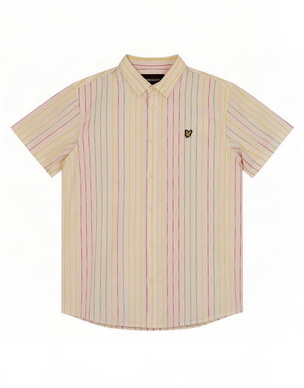 Lyle & Scott Chemise à manches courtes pour homme en coton à fines rayures blanches