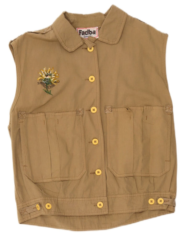 Faciba Gilet utilitaire surdimensionné pour femme IT 44 en coton floral beige moyen
