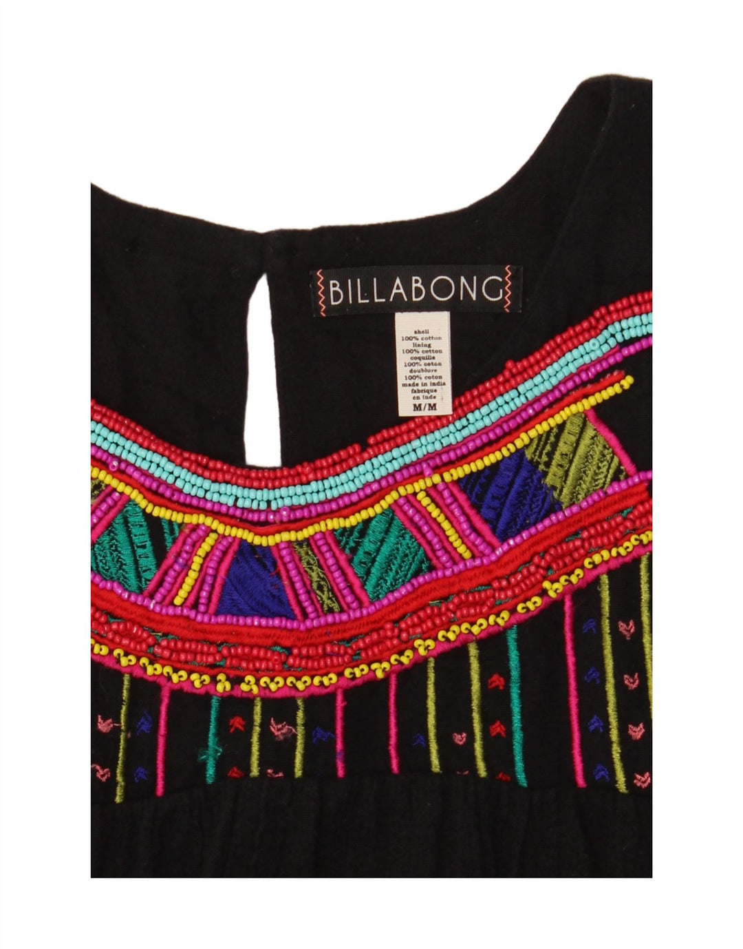 Billabong Robe trapèze sans manches pour femme UK 12 Coton noir moyen