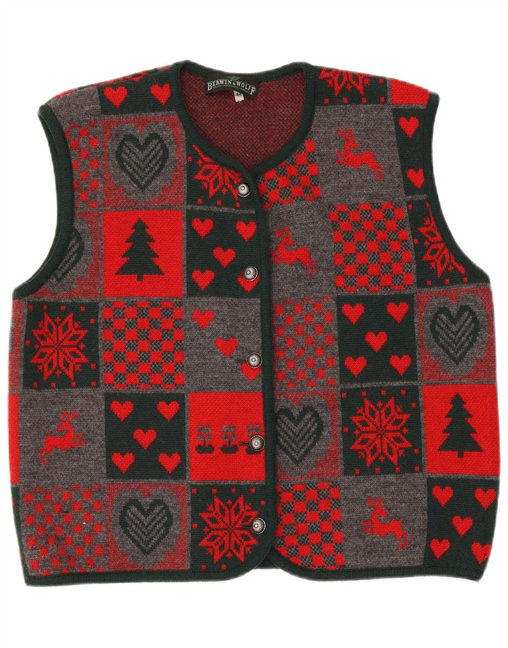 Berwin & Wolff Gilet en tricot pour femme EU 44 XL Rouge Patchwork Laine vierge