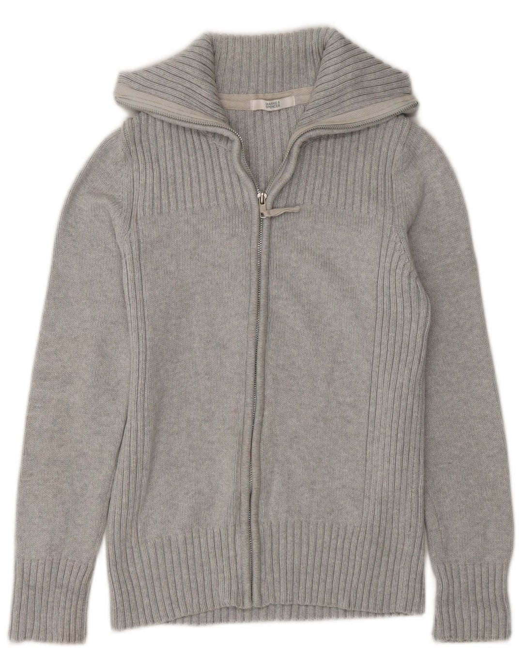 Marks & Spencer Cardigan zippé pour femme en coton gris moyen UK 12