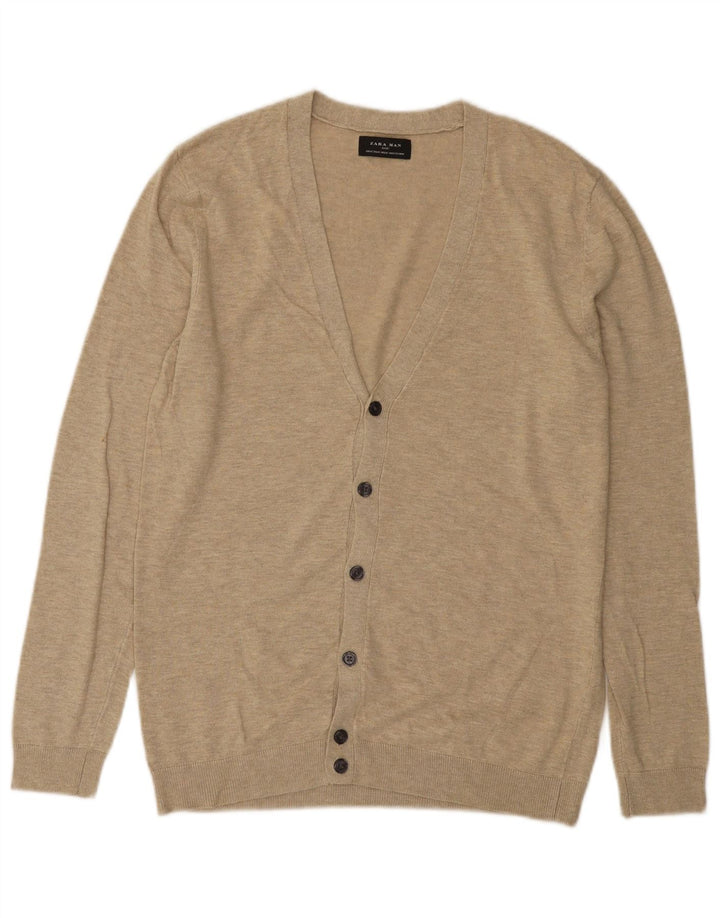 Pull Cardigan Zara Homme Beige Moyen Moucheté