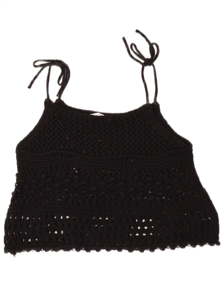 Zara Haut court sans manches en crochet pour femme UK 12 Noir moyen
