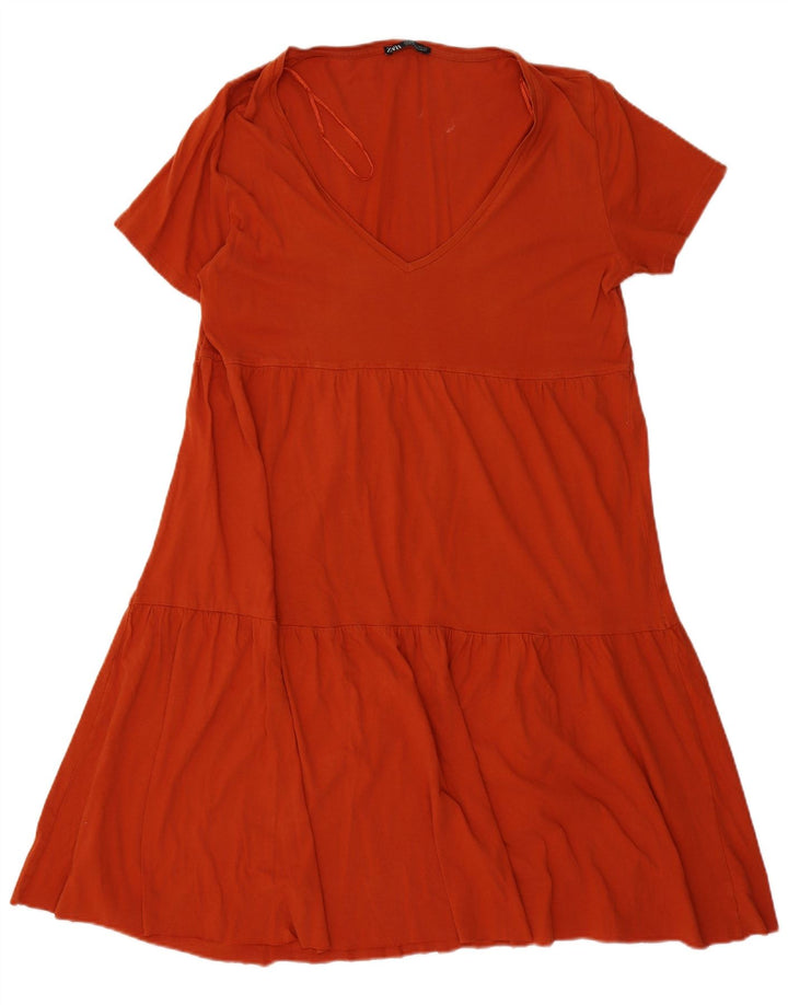 ZARA Robe à volants pour femme UK 16 Large Orange