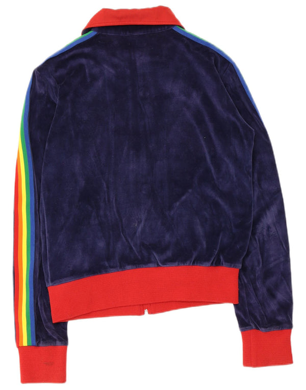 vintage Femme Survêtement Top Jacket UK 14 Medium Navy Blue Colourblock