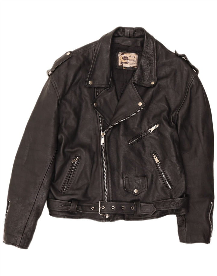 AMI Veste de motard en cuir pour homme UK 48 4XL Noir