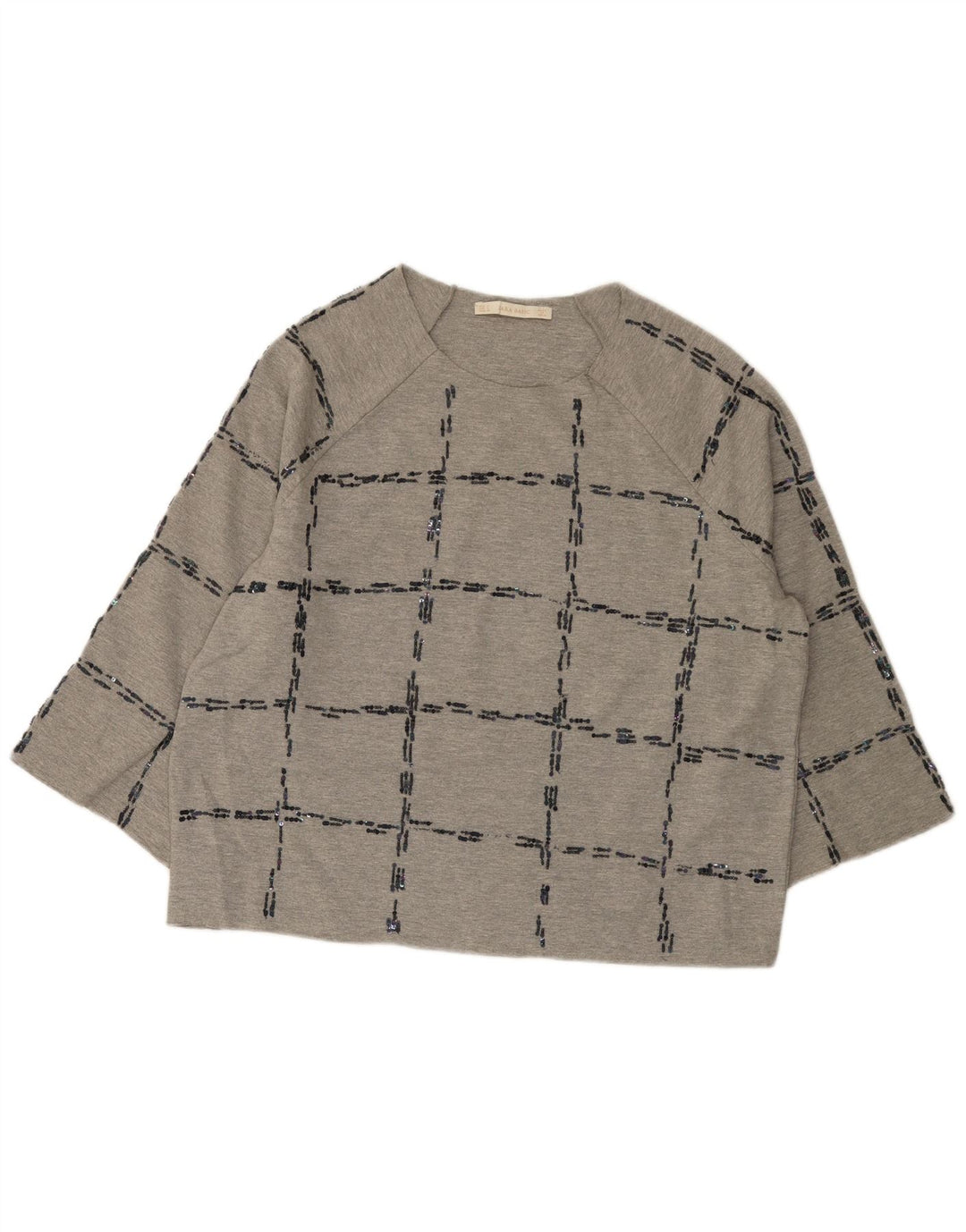 Zara Haut surdimensionné à manches 3/4 pour femme UK 14 Gris moyen à carreaux