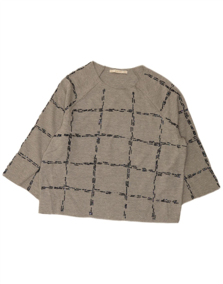 Zara Haut surdimensionné à manches 3/4 pour femme UK 14 Gris moyen à carreaux