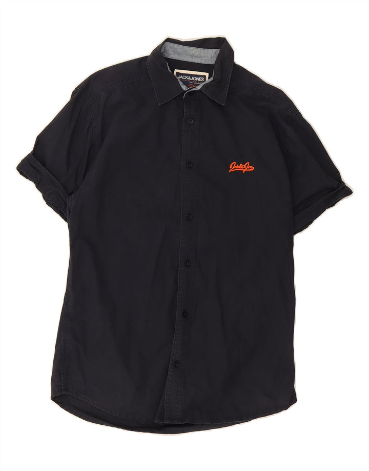 JACK & JONES Mens Short Sleeve Shirt Medium Navy Blue Cotton Vintage Jack & Jones and Second-Hand Jack & Jones from Messina Hembry 