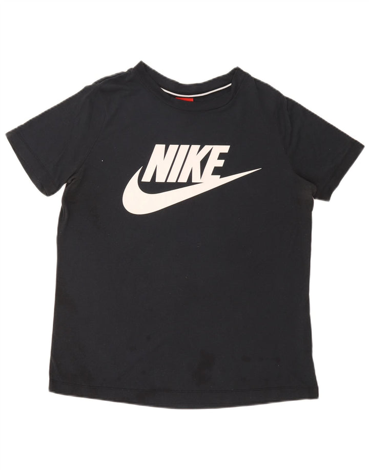 NIKE T-shirt graphique pour femme UK 14 Bleu marine moyen