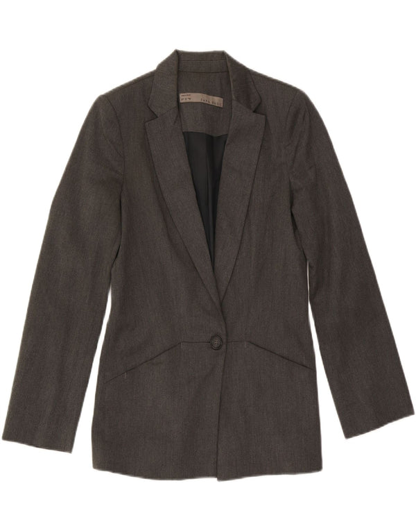Zara Veste Blazer 1 Bouton Femme UK 10 Petit Gris Polyester