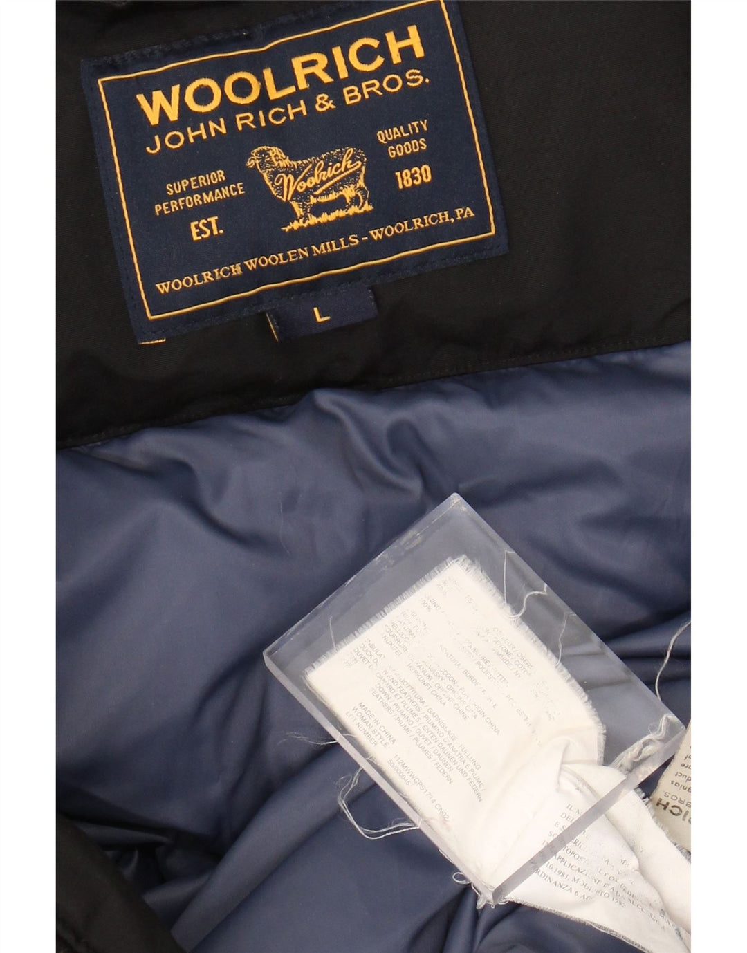 Woolrich Manteau rembourré pour femme UK 14 Large Noir Coton