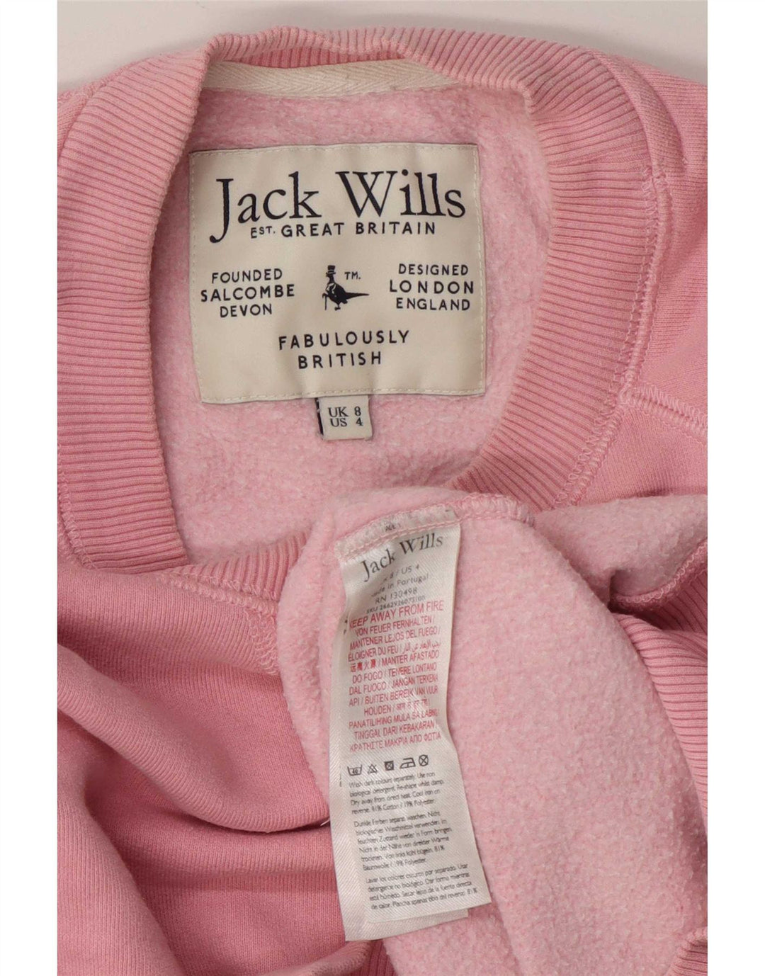 Jack Wills Sweat-shirt surdimensionné pour femme UK 8 Petit coton rose