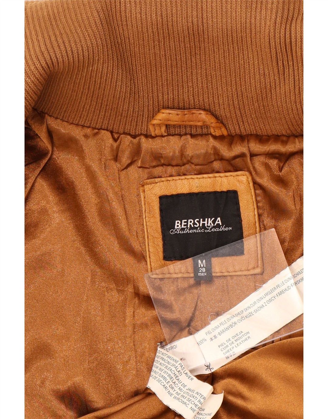 BERSHKA Veste en cuir femme UK 12 Cuir marron moyen