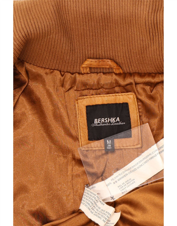 BERSHKA Veste en cuir femme UK 12 Cuir marron moyen