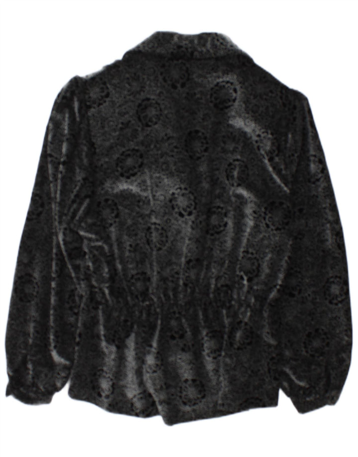 vintage Femmes 2 Bouton Blazer Veste UK 14 Moyen Noir Floral