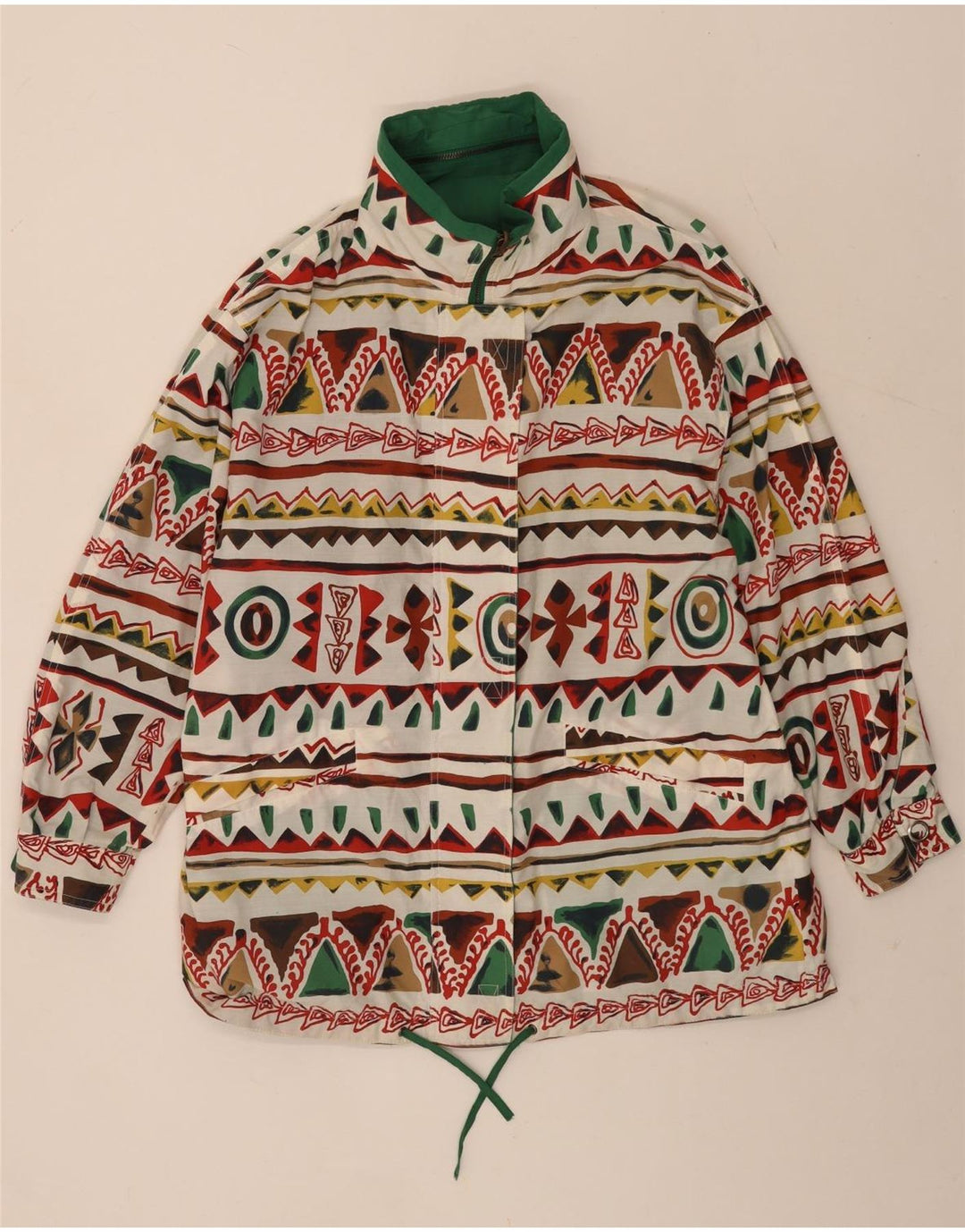 vintage Femme Veste réversible à capuche UK 16 Grand Vert Géométrique