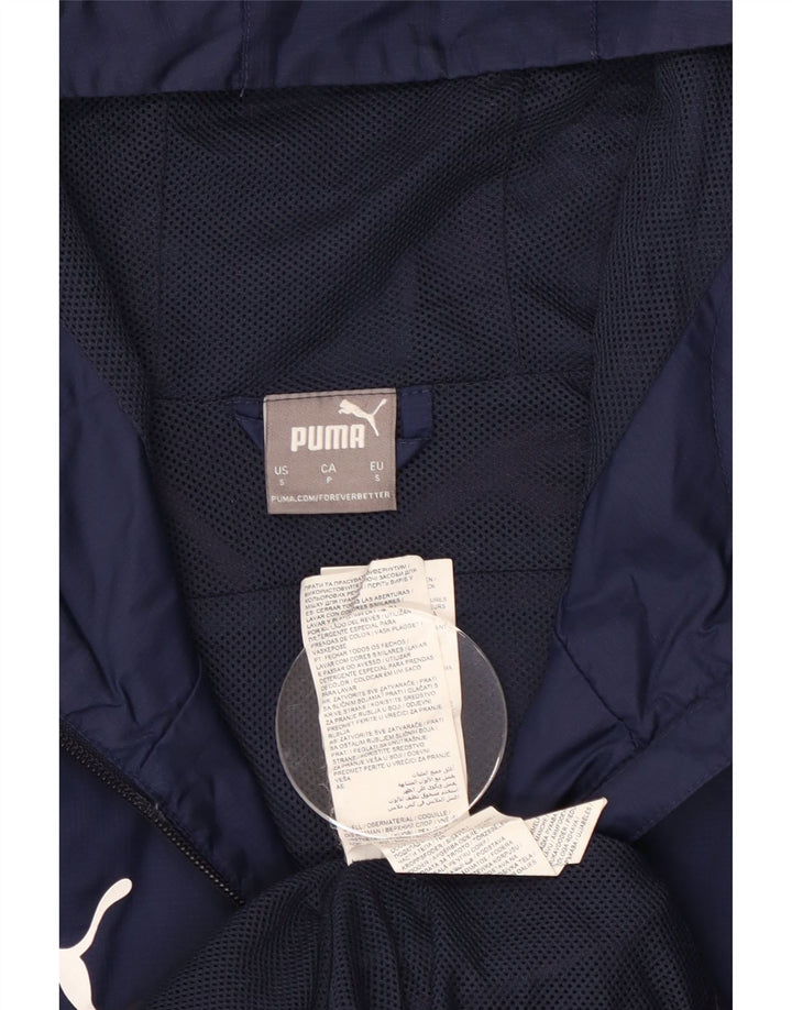 Puma Veste de pluie à capuche pour homme UK 36 Small Bleu marine Colorblock Nylon