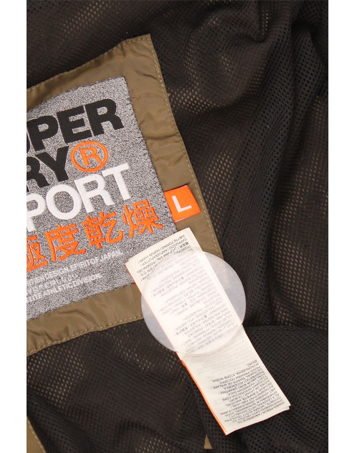 Superdry Veste de pluie à capuche pour femme UK 14 Large Kaki Polyester