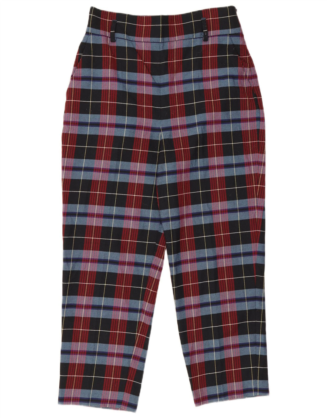 Zara Pantalon court fuselé pour femme Large W30 L25 Rouge à carreaux Polyester