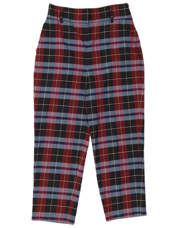 Zara Pantalon court fuselé pour femme Large W30 L25 Rouge à carreaux Polyester