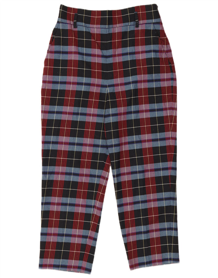 Zara Pantalon court fuselé pour femme Large W30 L25 Rouge à carreaux Polyester