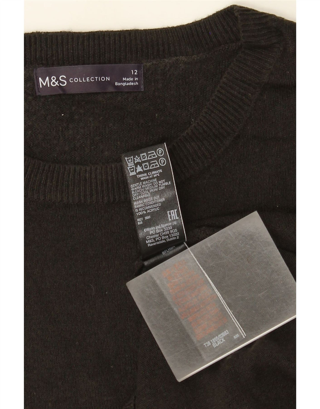 Marks & Spencer Pull à col rond pour femme UK 12 Acrylique noir moyen