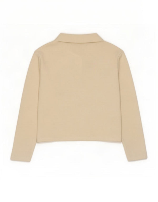 Zara Pull court à col polo pour femme Beige moyen UK 12