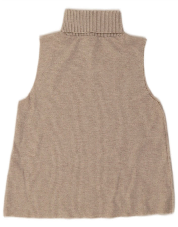 Zara Pull sans manches à col roulé pour femme UK 12 Beige moyen