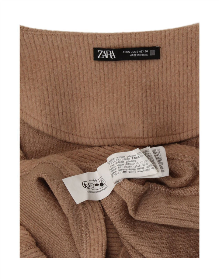 Zara Femme Crop Top Manches Longues UK 8 Petit Marron Polyester