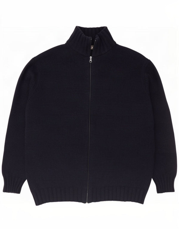 Zara Mens Full Zip Cardigan Sweater XL Navy Blue Wool