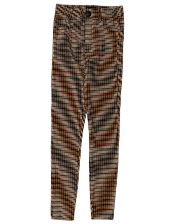 Pantalon décontracté slim femme Zara XS W24 L27 pied-de-poule marron