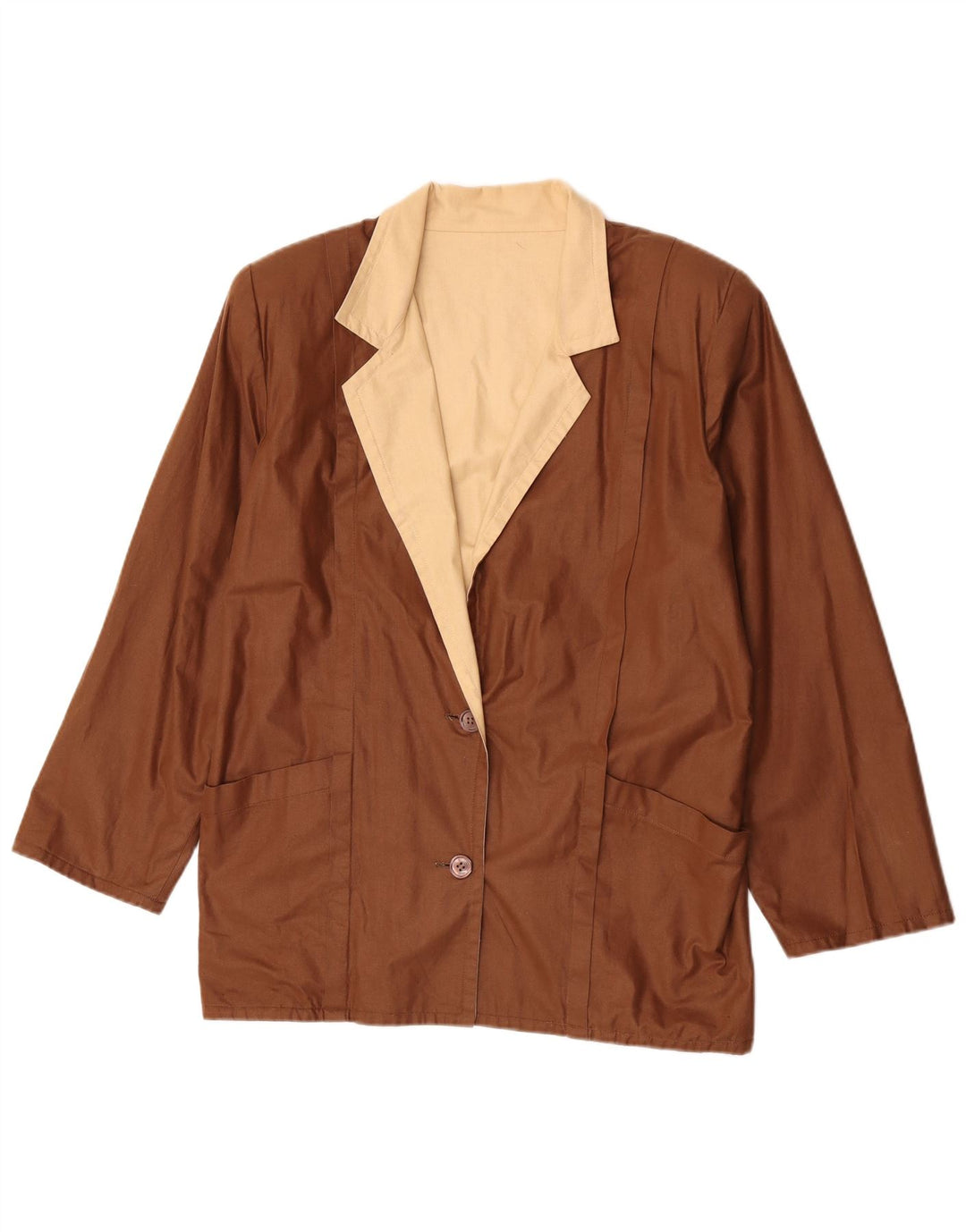 vintage Femme 2 Bouton Blazer Veste UK 16 Grand Colorblock Brun