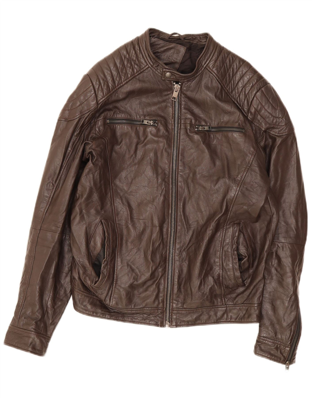 Jack & Jones Veste en cuir pour homme UK 40 Large Marron