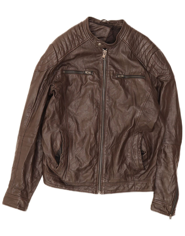 Jack & Jones Veste en cuir pour homme UK 40 Large Marron