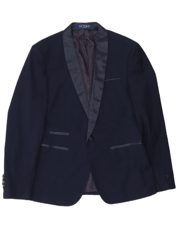 vintage Homme 1 Bouton Blazer Veste IT 52 XL Bleu Marine Polyester