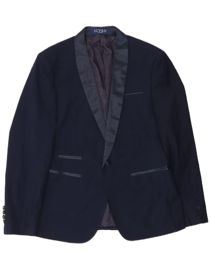 vintage Homme 1 Bouton Blazer Veste IT 52 XL Bleu Marine Polyester