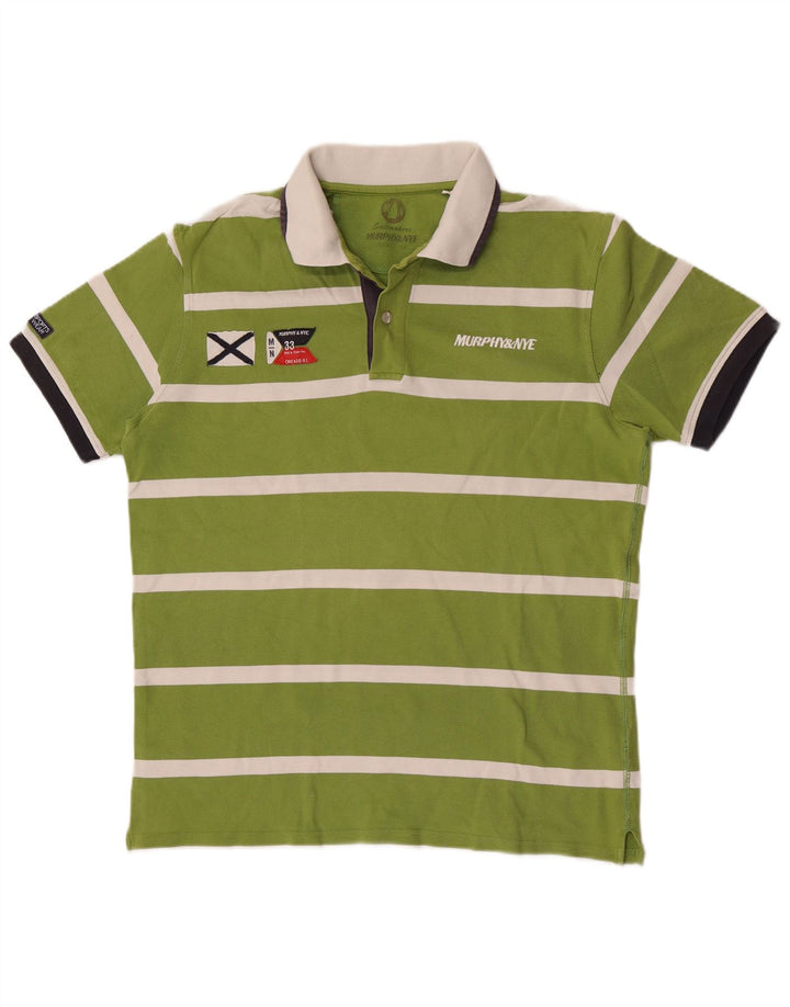 Murphy & Nye Polo de rugby pour homme Large rayé vert